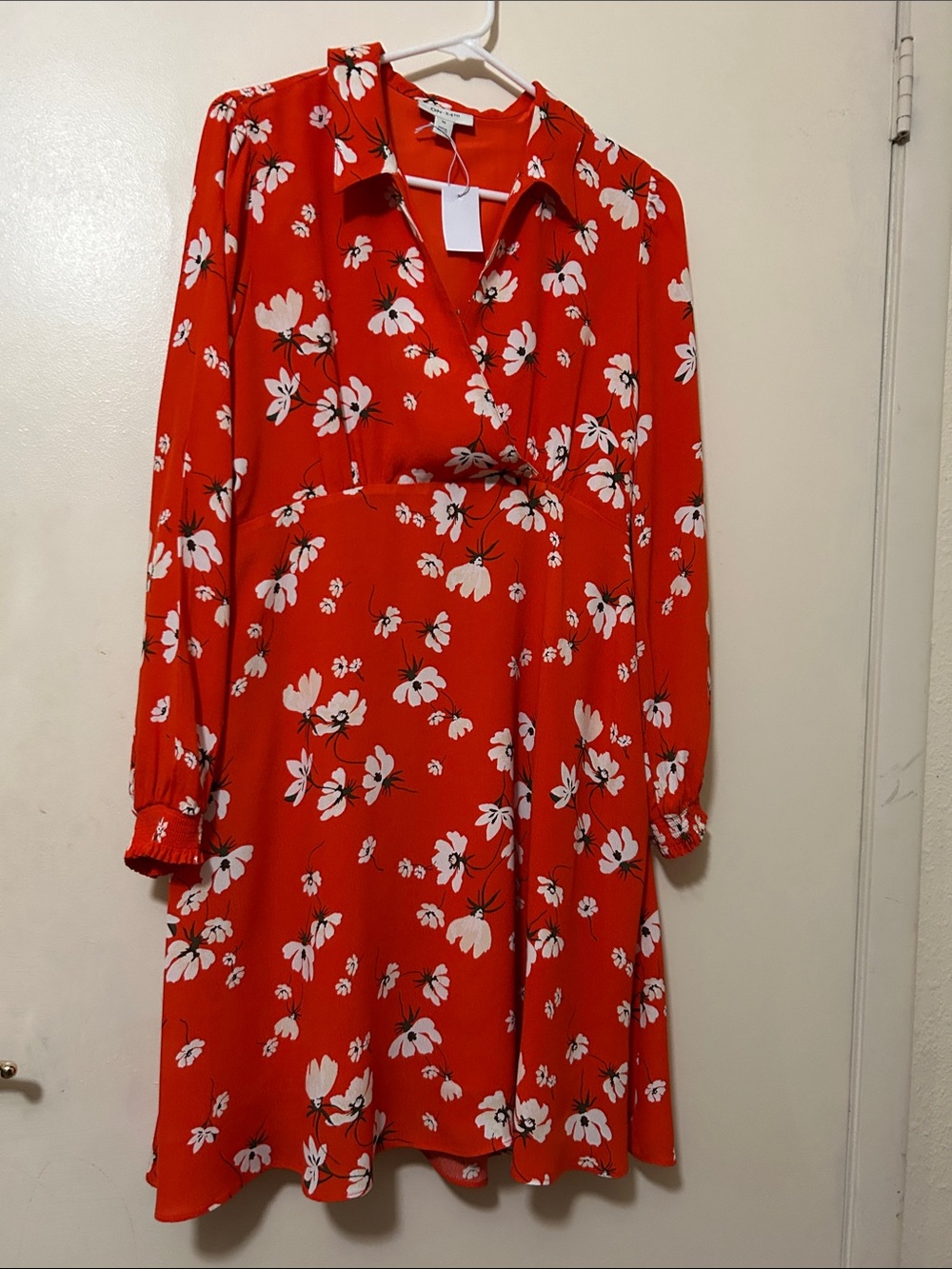 Red Floral Long-Sleeve Wrap-Style Dress